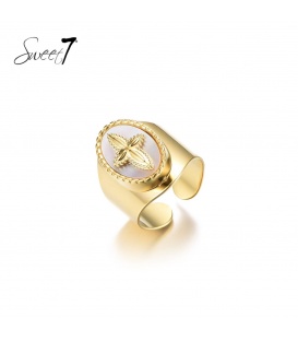 Goudkleurige Ring met Schelp & Kruis | Modebewuste Accessoires