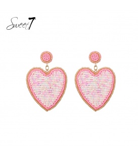 Roze harten oorhangers met een goudkleurige rand