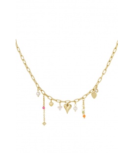 Goudkleurige halsketting met verschillende bedels