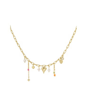 Goudkleurige halsketting met verschillende bedels