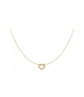 Goudkleurige halsketting met een harten bedel en stras steentjes
