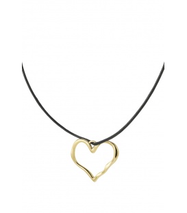 Halsketting van zwart koord met een goudkleurige harten hanger
