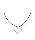 Halsketting van zwart koord met een goudkleurige harten hanger