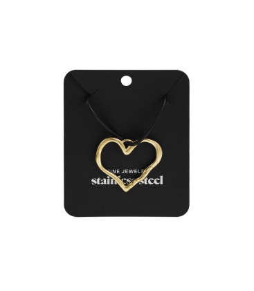 Halsketting van zwart koord met een goudkleurige harten hanger