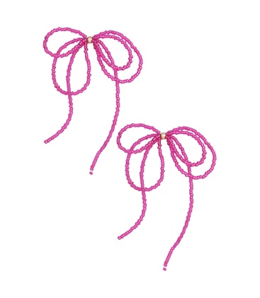 Fuchsia roze strik oorhangers met glas kralen