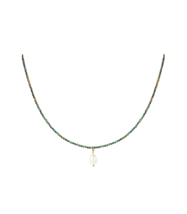 Donker groene glas kralen halsketting met een parel