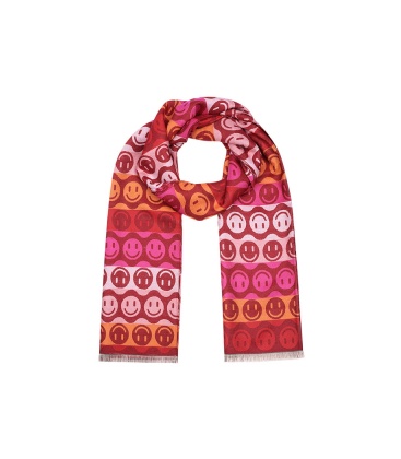 Rode warme winter sjaal met als print gekleurde smileys