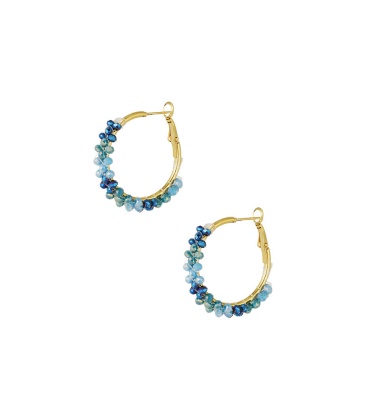 Goudkleurige oorringen met blauwe glass steentjes