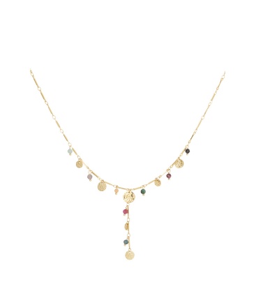 Goudkleurige halsketting met bedels en kralen