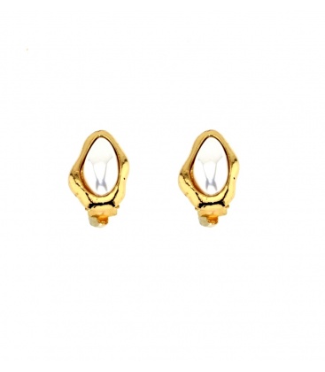 Goudkleurige oorclips met witte inleg