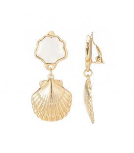 Goudkleurige schelpen oorclips met parelmoer inleg