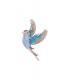 Blauwe broche in de vorm van een vogel gevuld met gekleurde strass steentjes