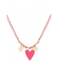 Gekleurde halsketting met een roze hart bedel en goudkleurige accenten