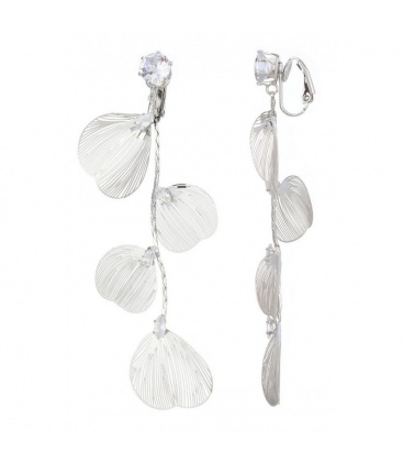 Oorclips zilverkleurig met blad motief en heldere kristallen steentjes