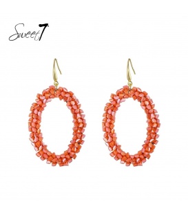 Oranje oorhangers met glas steentjes