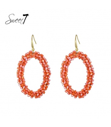 Oranje oorhangers met glas steentjes