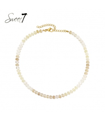 Beige korte halsketting met glas kralen