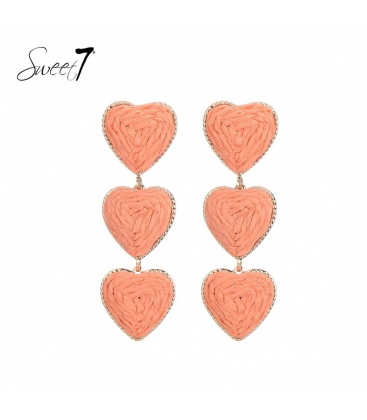 Oranje harten oorhangers met raffia en een goudkleurige rand