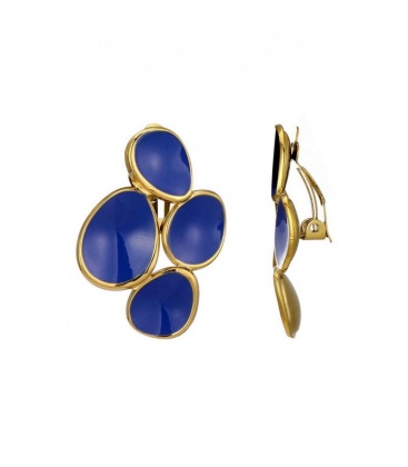 Blauwe oorclips met een goudkleurige rand rondom