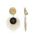 Goudkleurige oorclips met een zwarte zonnemotief