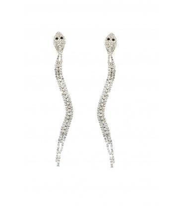 Oorclips zilverkleurig met strass steentjes in de vorm van een slang