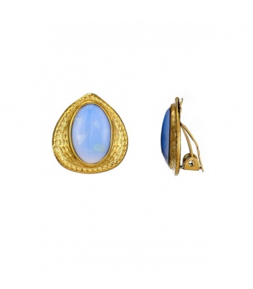 Oorclips goudkleurig ingelegd met blauw parelmoer