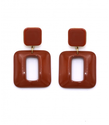 Roest bruine oorclips met een vierkant design