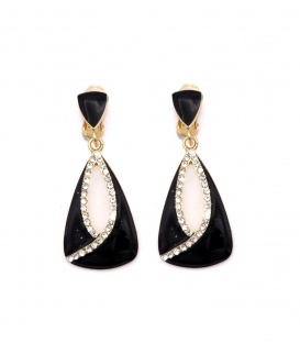 Zwarte oorclips met een heldere strass rand in het midden