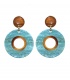 Turquoise oorclips met een bruine rand in het midden en oor stukje