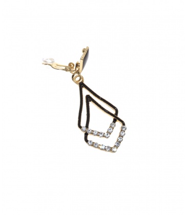 Oorclips zwart met een dubbele hanger en stras steentjes