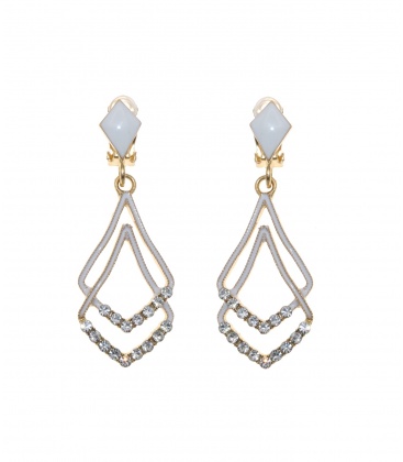 Oorclips wit met een dubbele hanger en stass steentjes