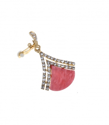 Goudkleurige oorclips met een roze vlak en een dubbele stras rand