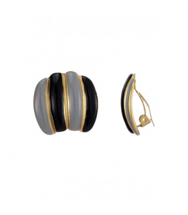 Zwart met grijze oorclips en goudkleurige strepen