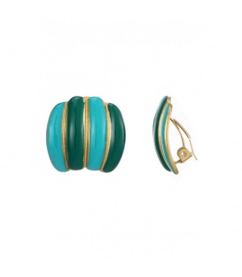 Turquoise met groene oorclips met goudkleurige strepen