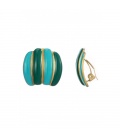 Turquoise met groene oorclips met goudkleurige strepen