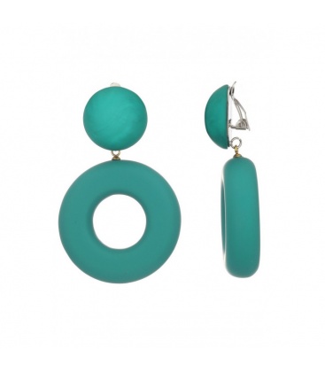 Blauw, groenige oorclips met hars rubber effect