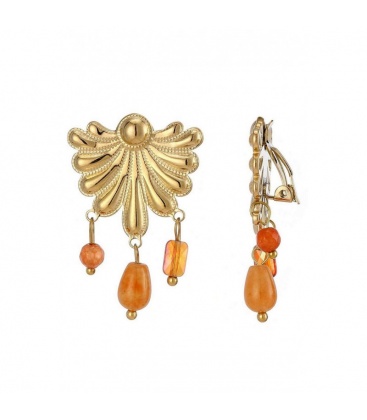 Oorclips goudkleurig met oranje kraaltjes