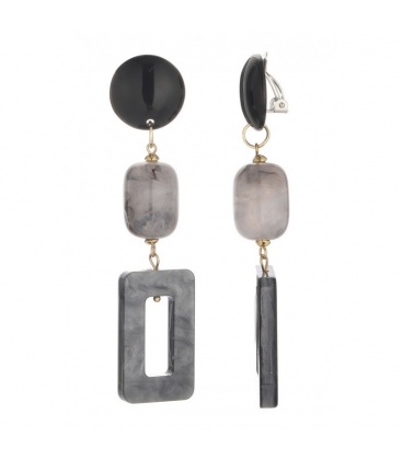 Oorclips zwart grijs met marmerlook en open hanger