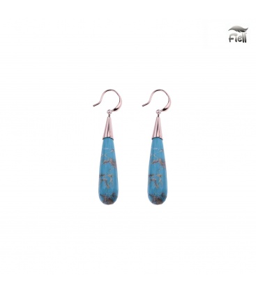 Blauwe oorhangers met motief en rose gold element