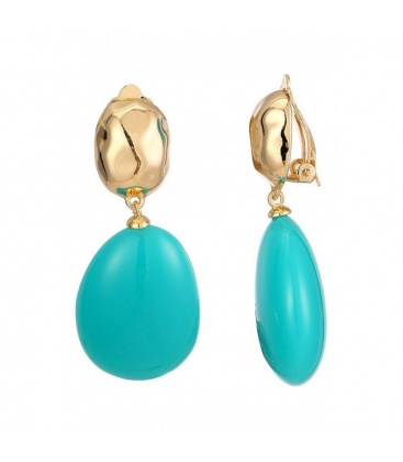 Turquoise oorclips met een goudkleurig oor stukje