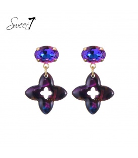 Gekleurde klavertje vier oorhangers met een glas steentje