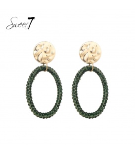 Groene ovale oorhangers met strass steentjes en een goudkleurig detail