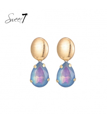 Oorbel met blauw-paarse steen in druppelvorm