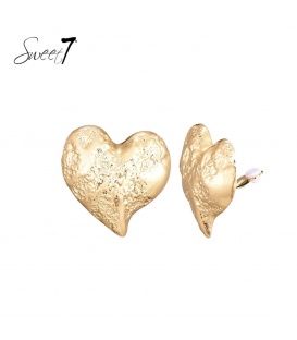 Goudkleurige grote oorclips met sculpturaal hart 
