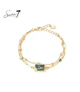 Armband goudkleurig met marmerlook groene steen en hartje