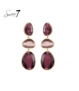 Paarse oorhangers met cat eye stenen en goudkleurige omlijsting