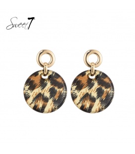 Bruine oorhangers met ronde hanger in dieren print