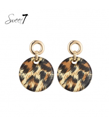 Bruine oorhangers met ronde hanger in dieren print