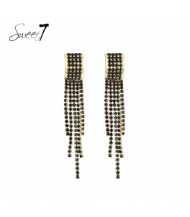 Oorhangers in goudkleur met zwarte strass strengen