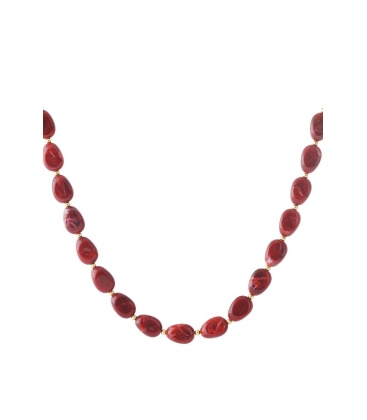 Halsketting met bordeauxrode kralen en gouden details